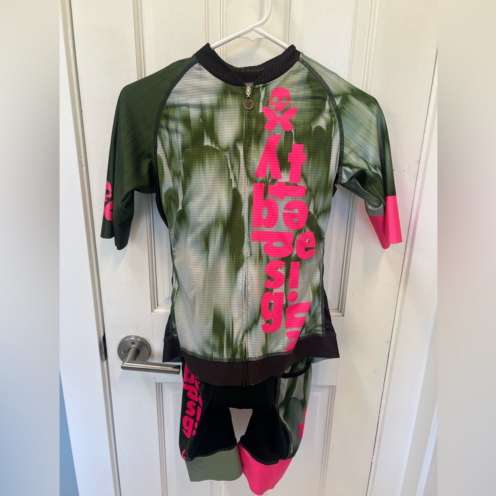 Green & Hot Pink Cycling Jersey and Bib Set - RARE